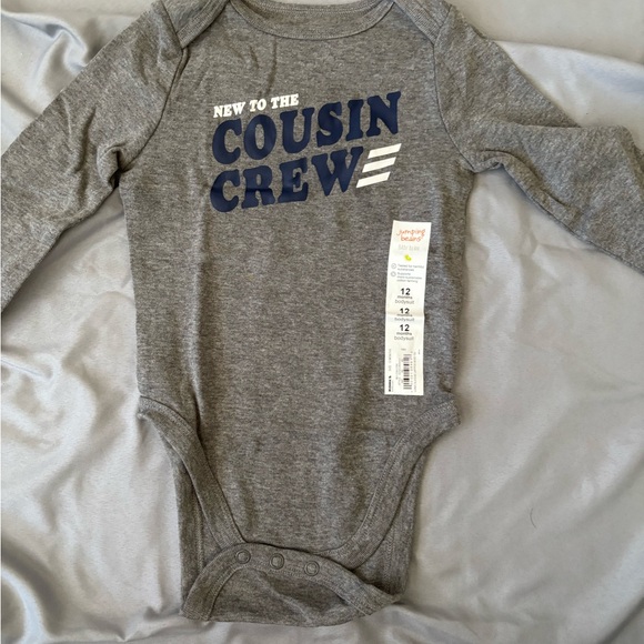 jumping beans Other - jumping beans Gray Long-Sleeve "Cousin Crew" Baby One-Piece with Navy Graphic